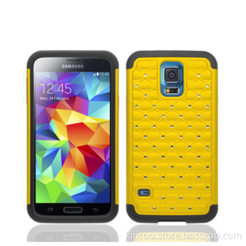 Rugged Silicone and PC Stand Case for Samsung S5 with Fake Crystal